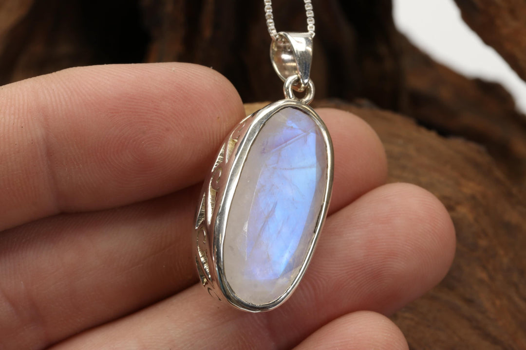 Faceted Blue Moonstone Sterling Silver Pendant DX4968