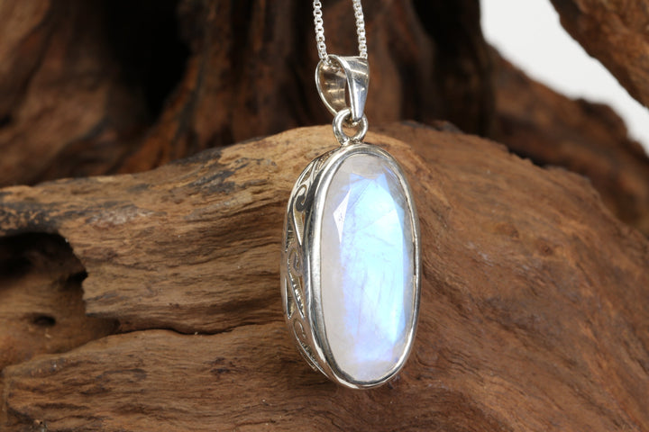 Faceted Blue Moonstone Sterling Silver Pendant DX4968