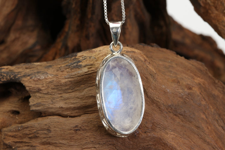 Faceted Blue Moonstone Sterling Silver Pendant DX4968