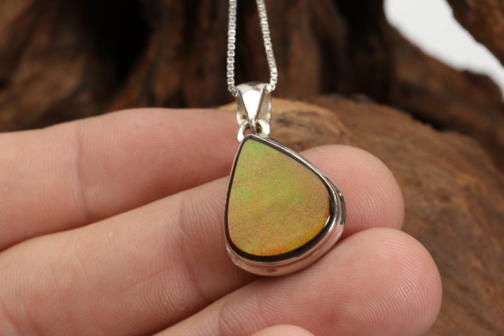 Green and Red Ammolite Sterling Silver Pendant DX4967