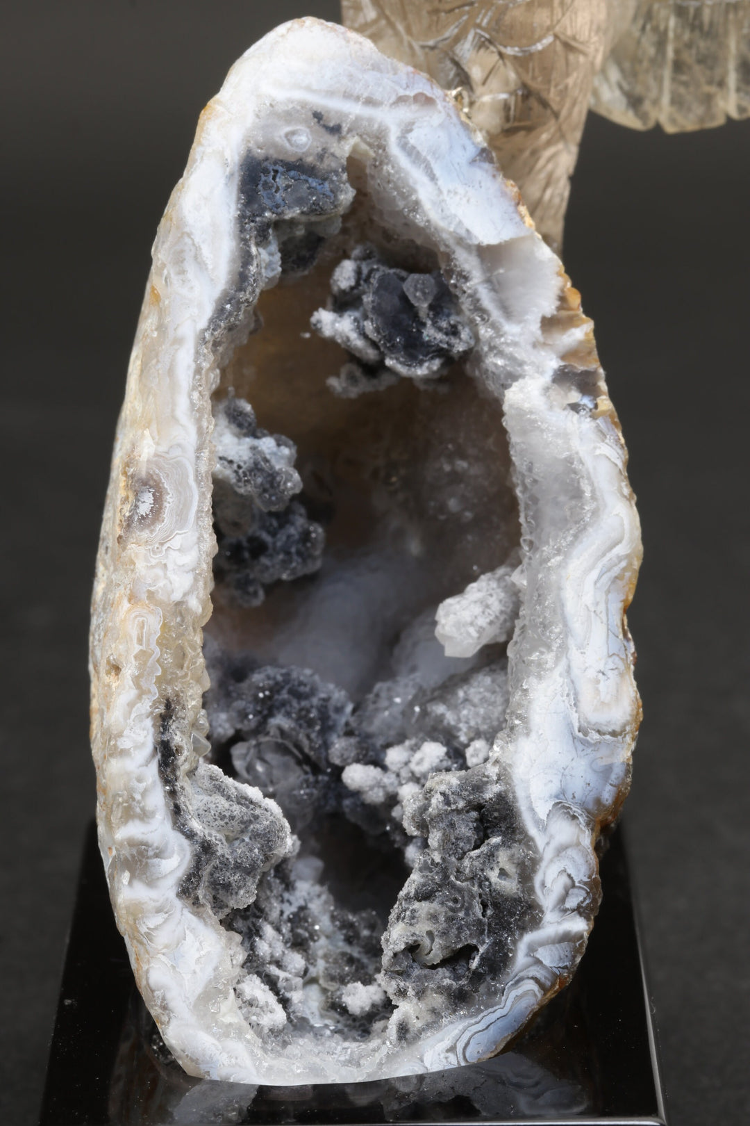 Smoky Quartz Owl Carving on Agate Geode Base DS432