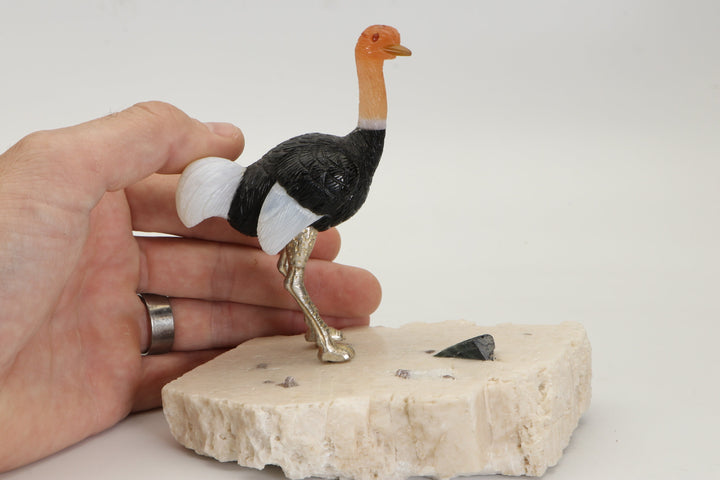 Onyx and Quartz Ostrich Carving DS431