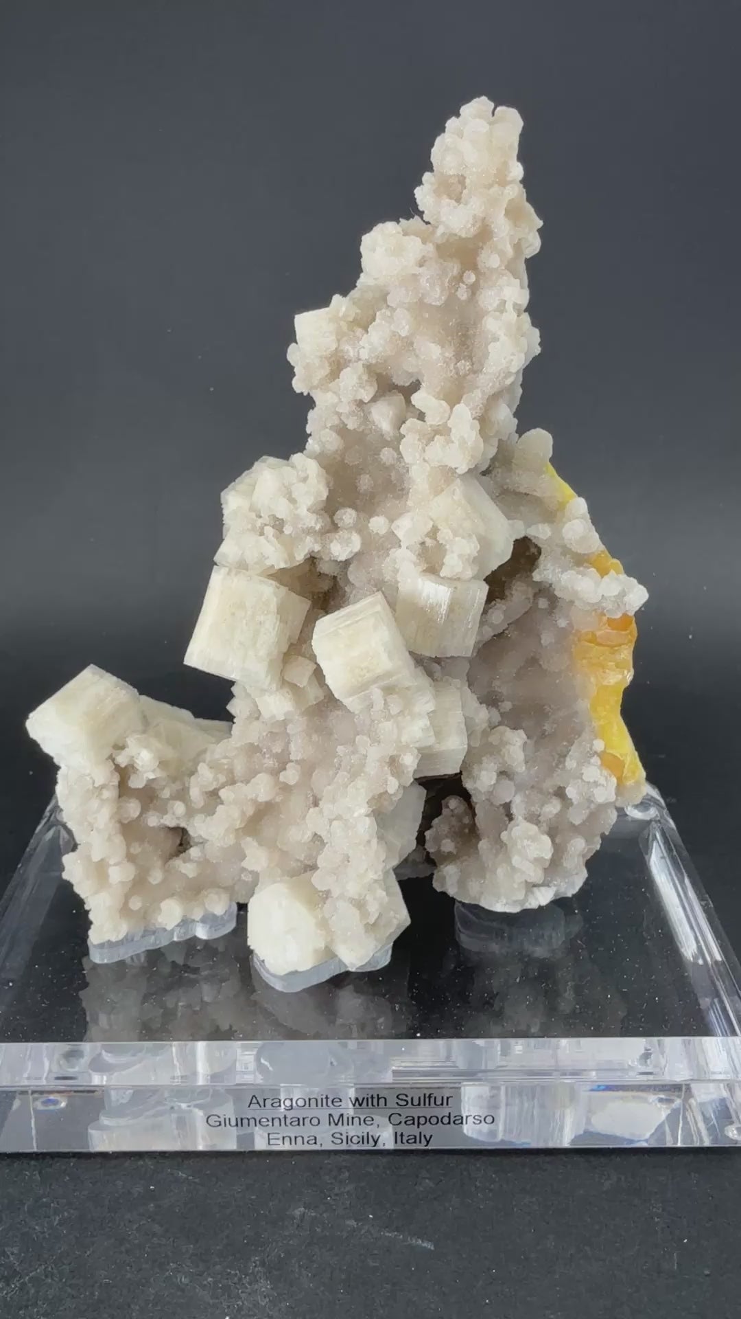 Aragonite with Sulfur on Acrylic Base DX3532