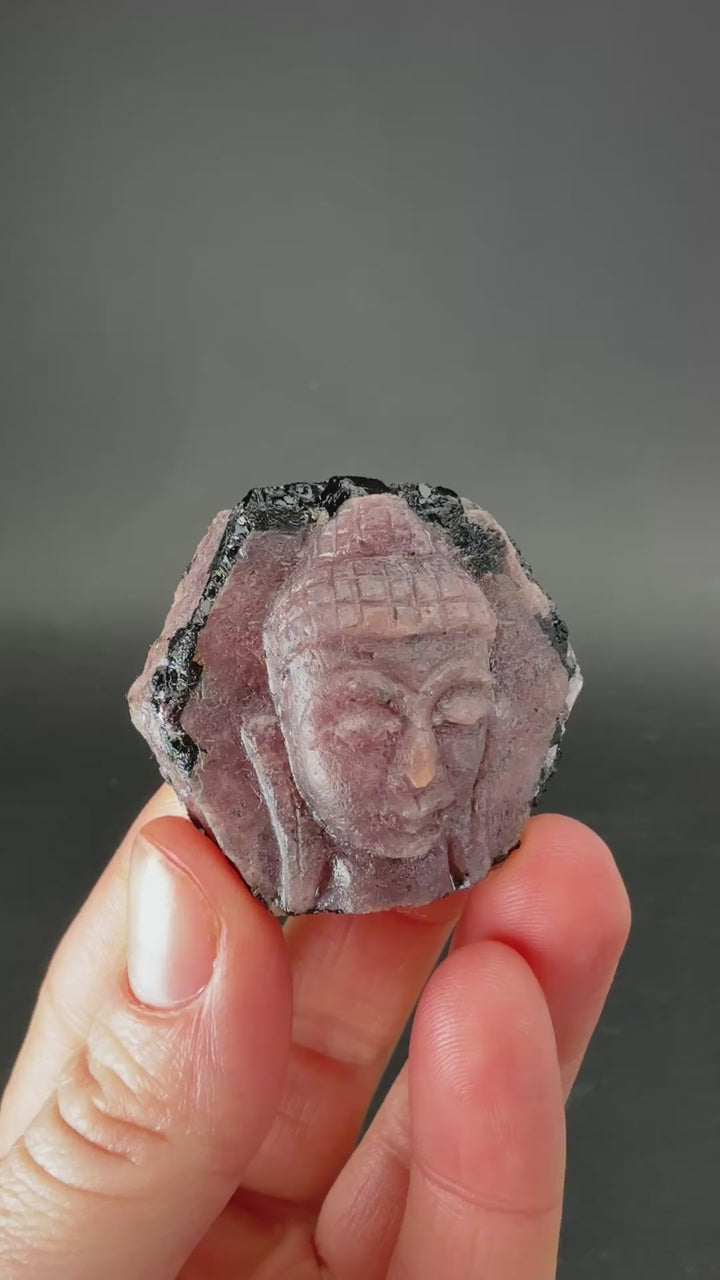 Ruby Corundum Buddha Head Carving TF1944