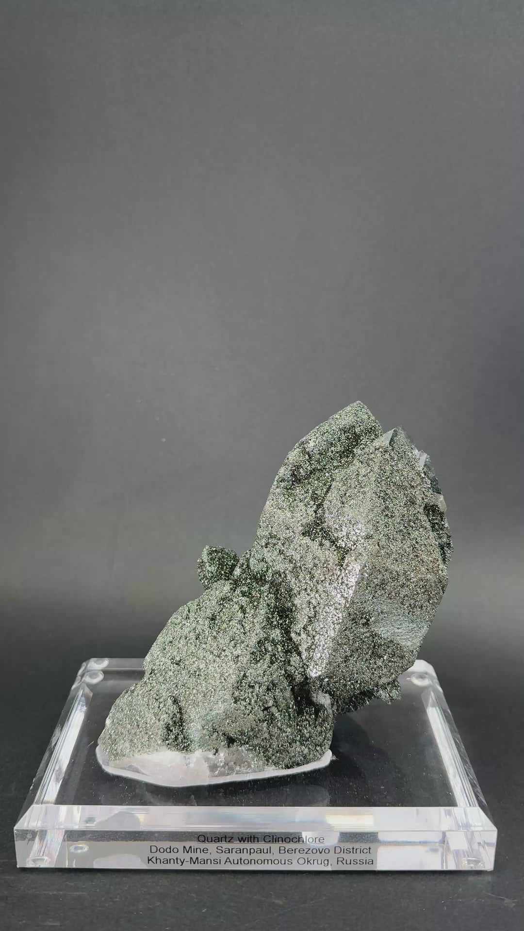 Quartz with Clinochlore on Custom Acrylic Base from Dodo Mine TF1377