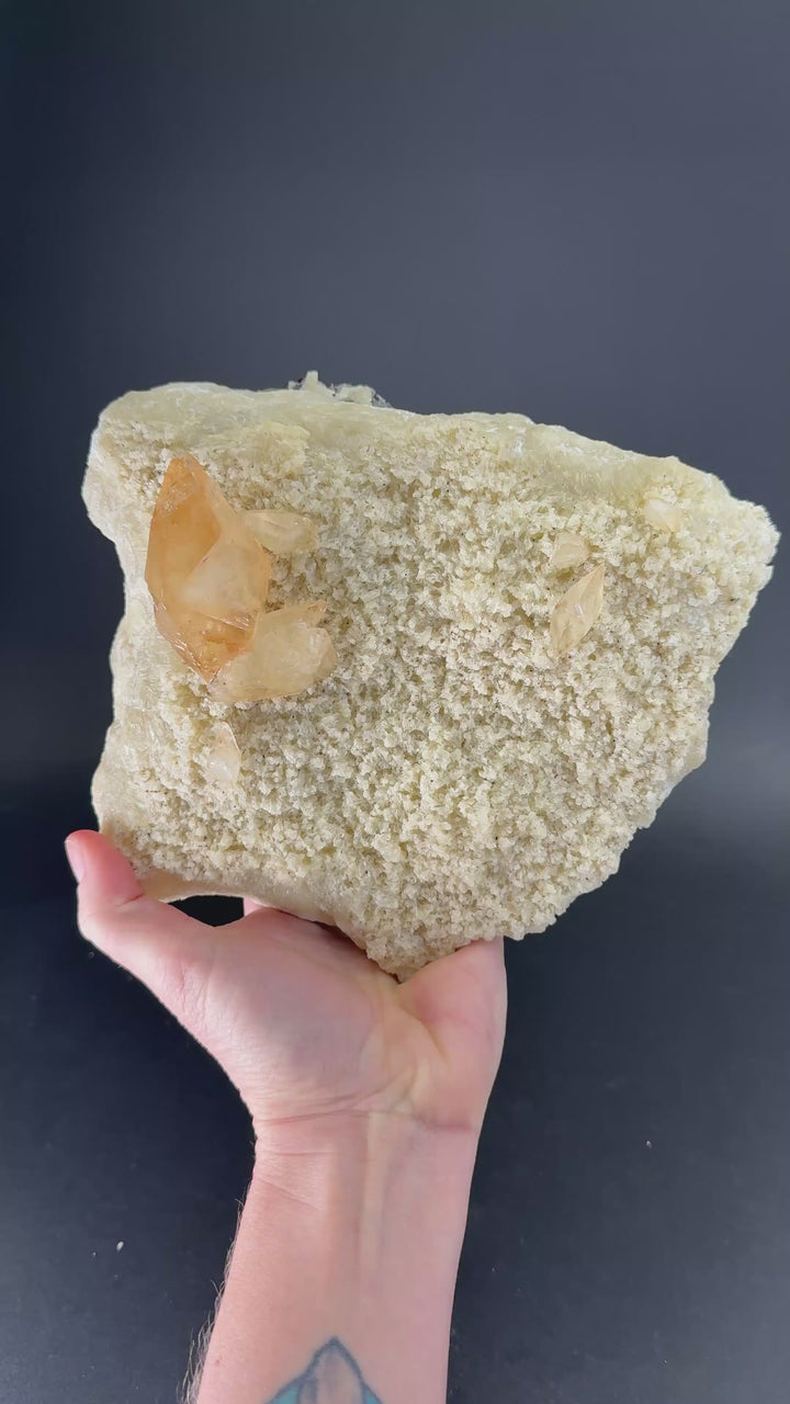 Scalenohedral Calcite Crystals on Barite from Elmwood Mine TF1957