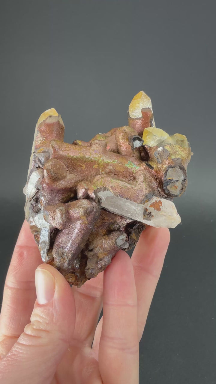 Quartz coated with Iridescent Goethite from Peru TF2580