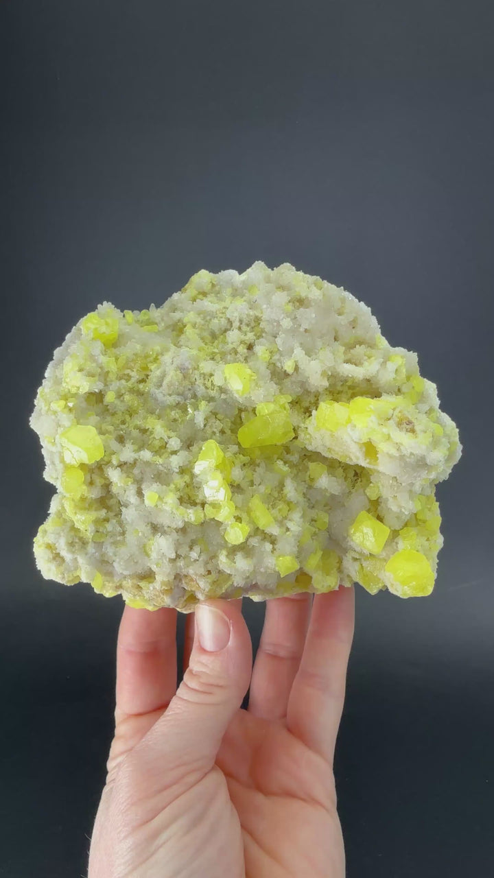Sulfur on Aragonite from Cozzo Disi Mine TF1262