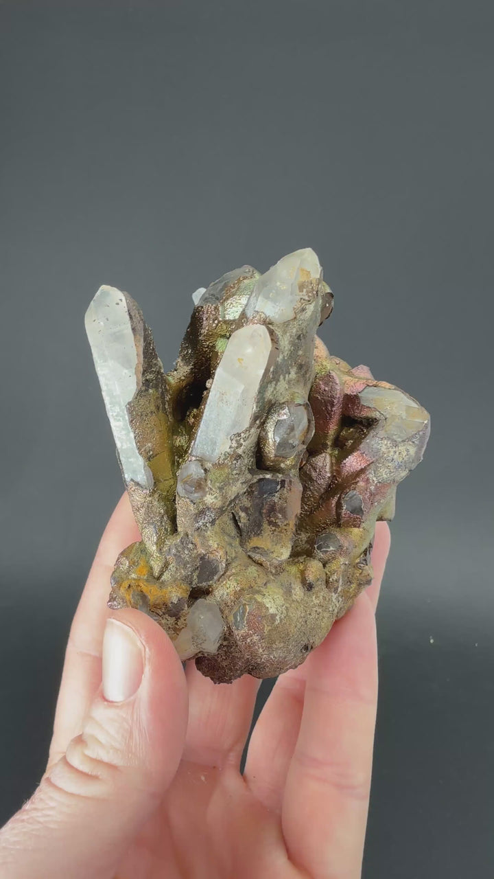 Quartz coated with Iridescent Goethite from Peru DS1817