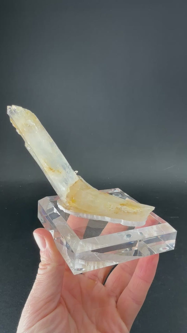 Bent Blue Smoke Colombian Lemurian on Acrylic Base TD1617