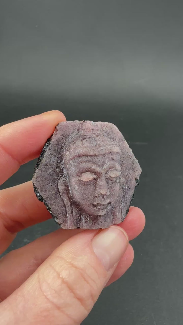 Ruby Corundum Buddha Head Carving TF1942