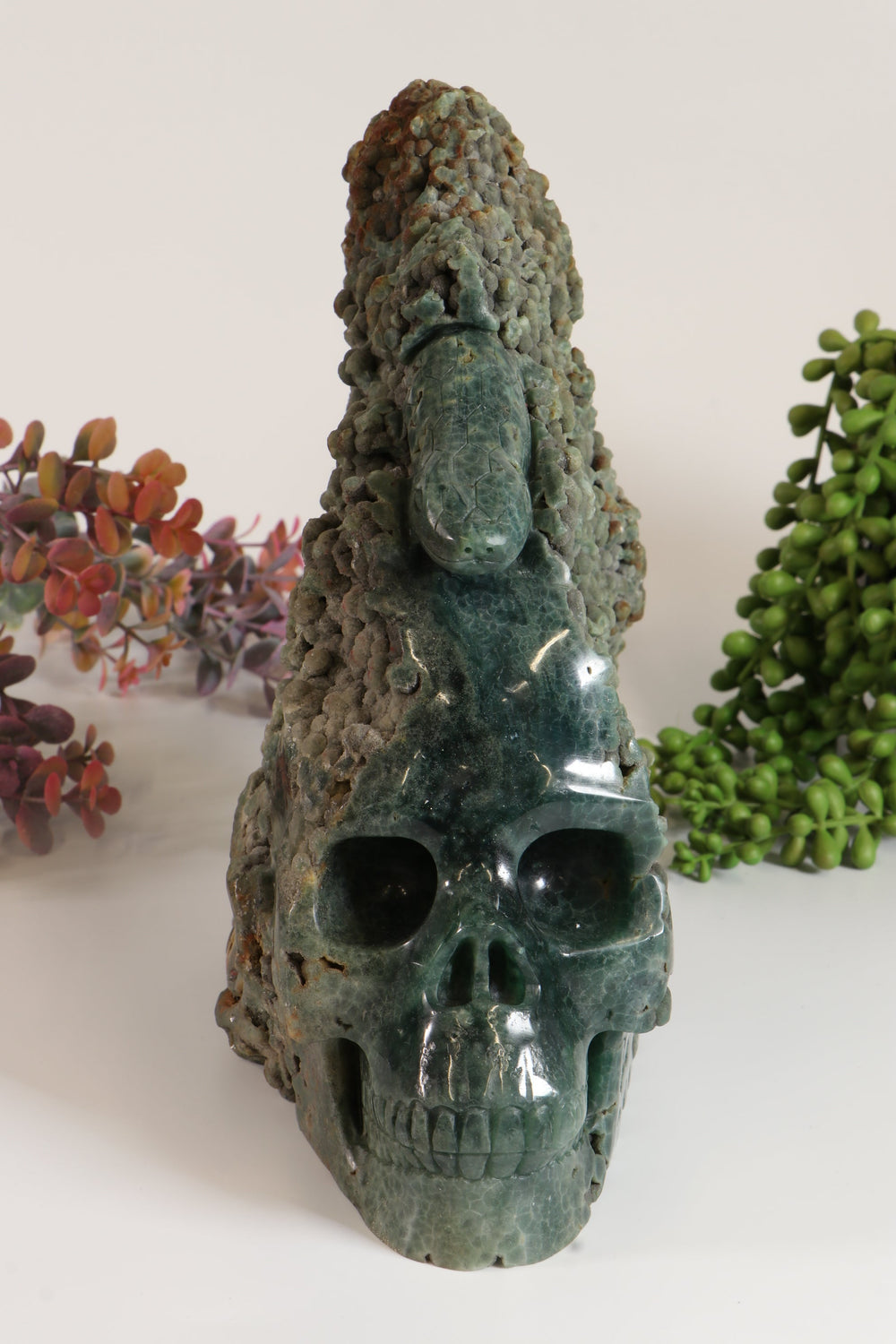 10" Grape Agate Skull and Snake Carving DM367