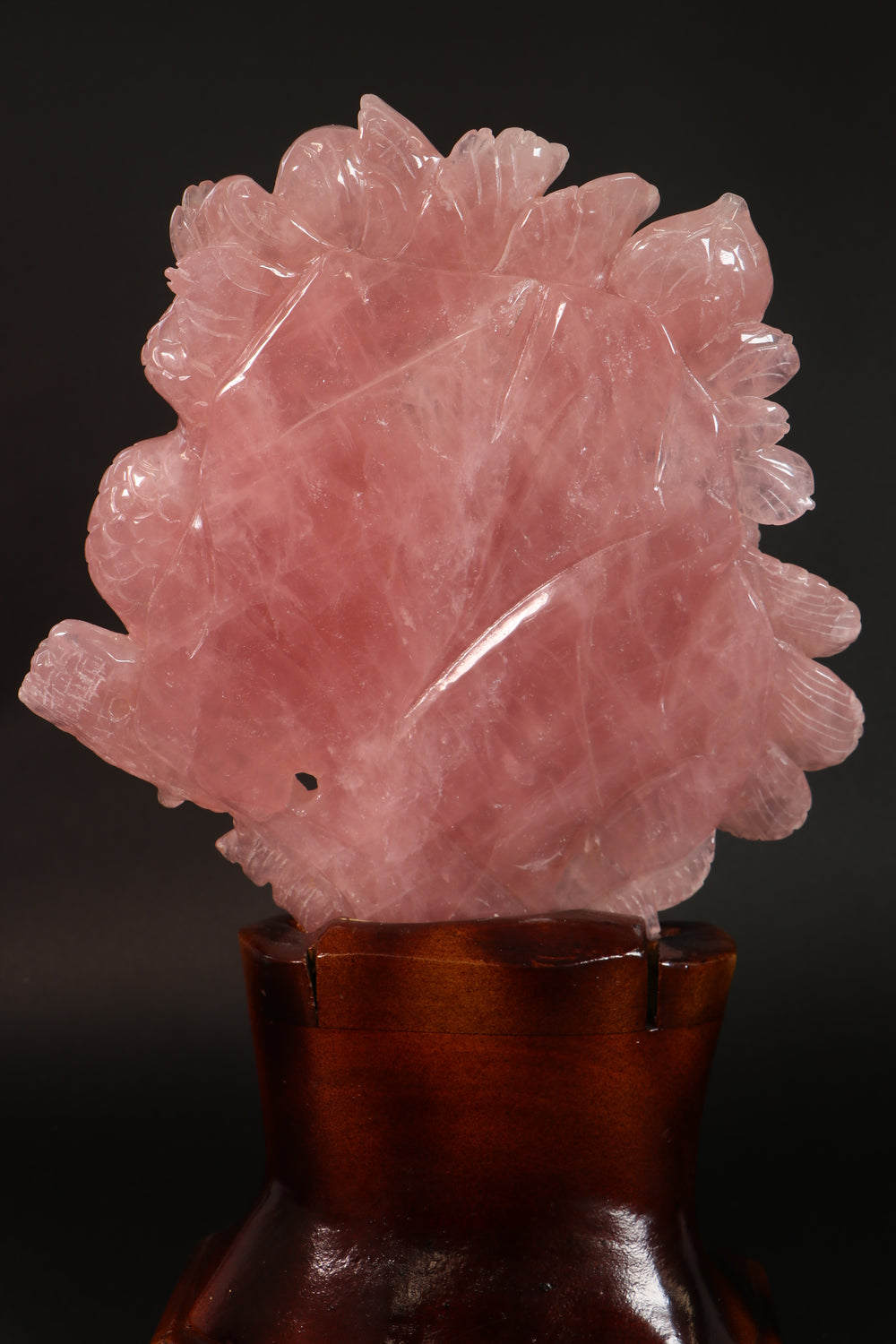 Rose Quartz Peacock Carving DM465