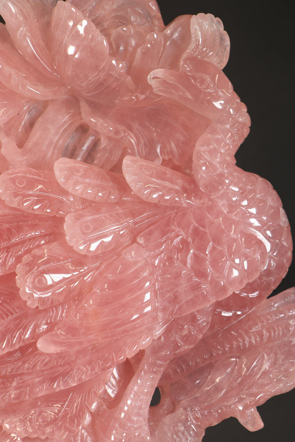 Rose Quartz Peacock Carving DM465