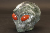 Moss Agate Alien Carving with Red Jasper Eyes DM916