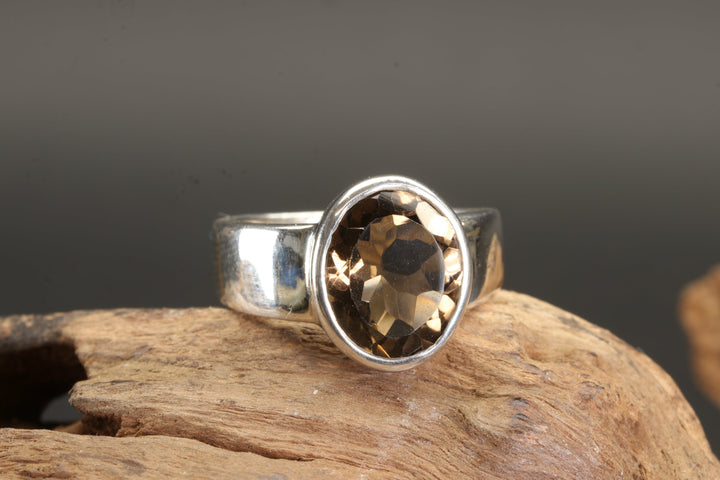 Faceted Smoky Quartz Ring Size 7.5