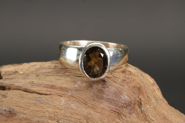 Faceted Smoky Quartz Ring Size 6.5
