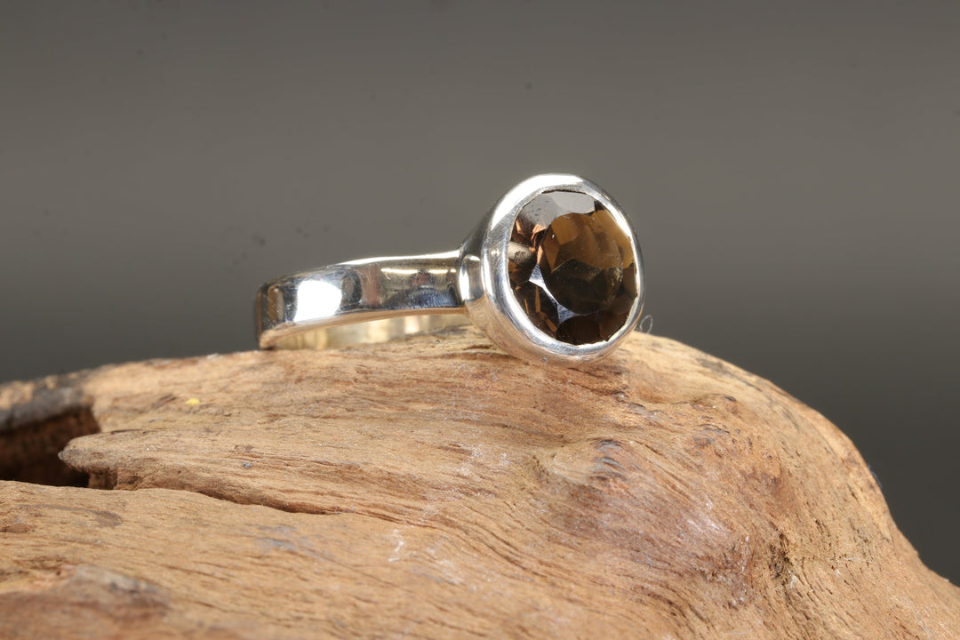 Faceted Smoky Quartz Ring Size 8