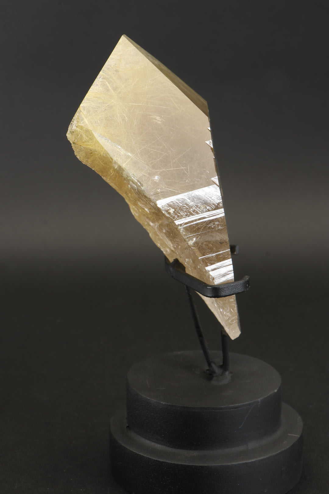 Quartz with Gold Rutile on Display Stand
