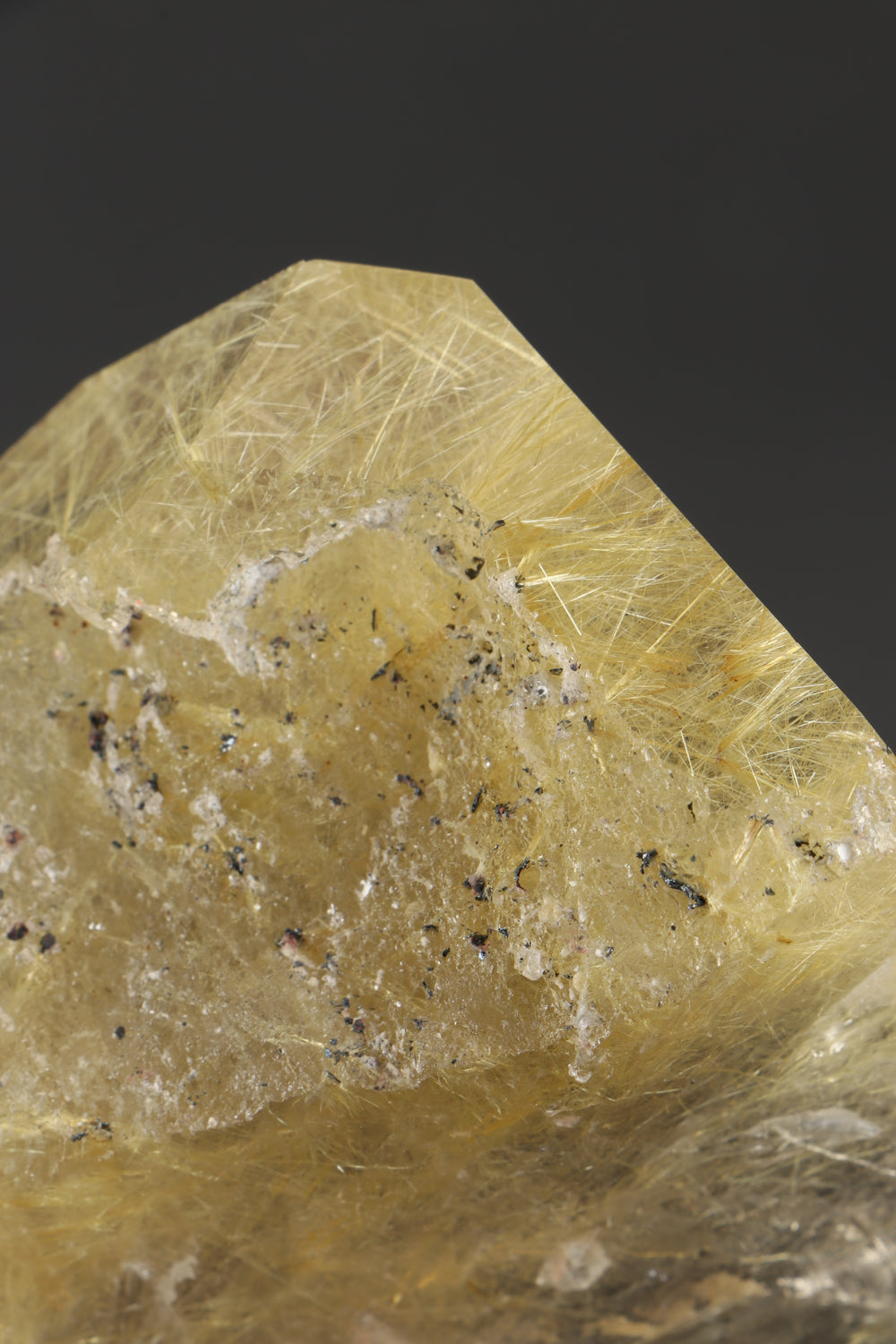 Quartz with Gold Rutile on Display Stand