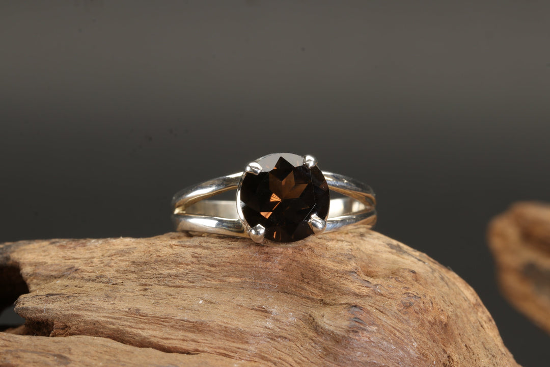 Faceted Smoky Quartz Ring Size 7