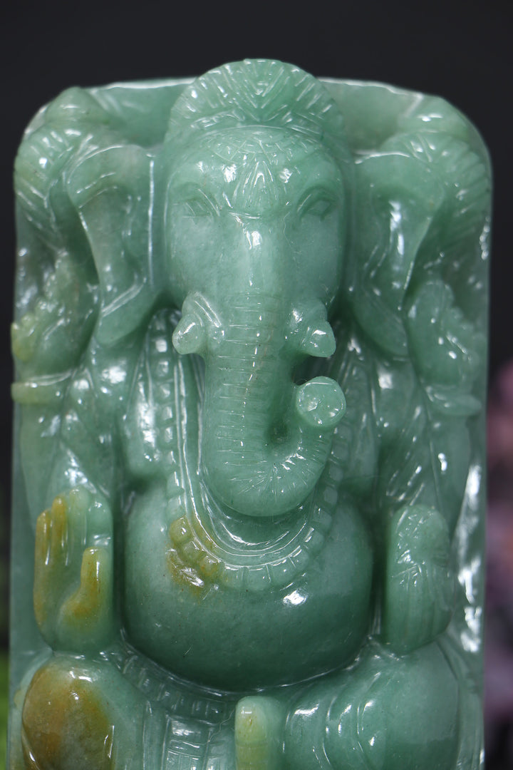 6" Green Aventurine Ganesha Statue DD108