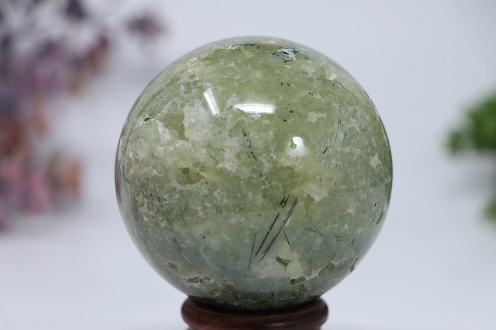 68mm Prehnite with Green Epidote Sphere DF501