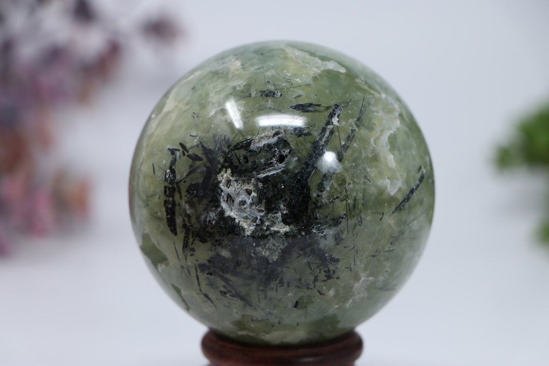 68mm Prehnite with Green Epidote Sphere DF501
