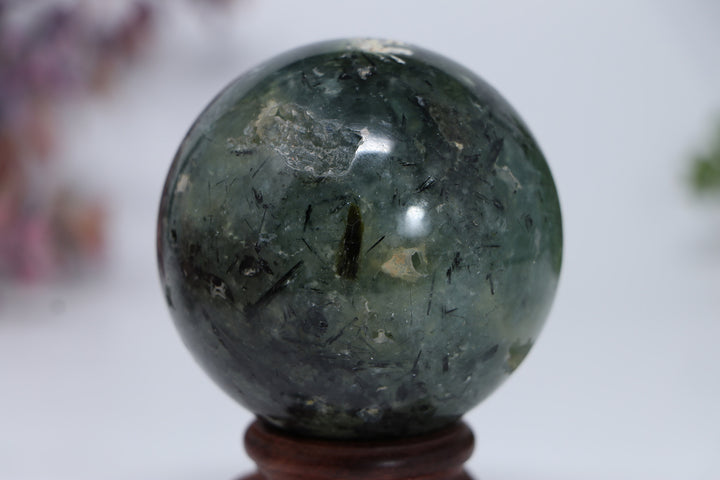 63mm Prehnite with Green Epidote Sphere DF492