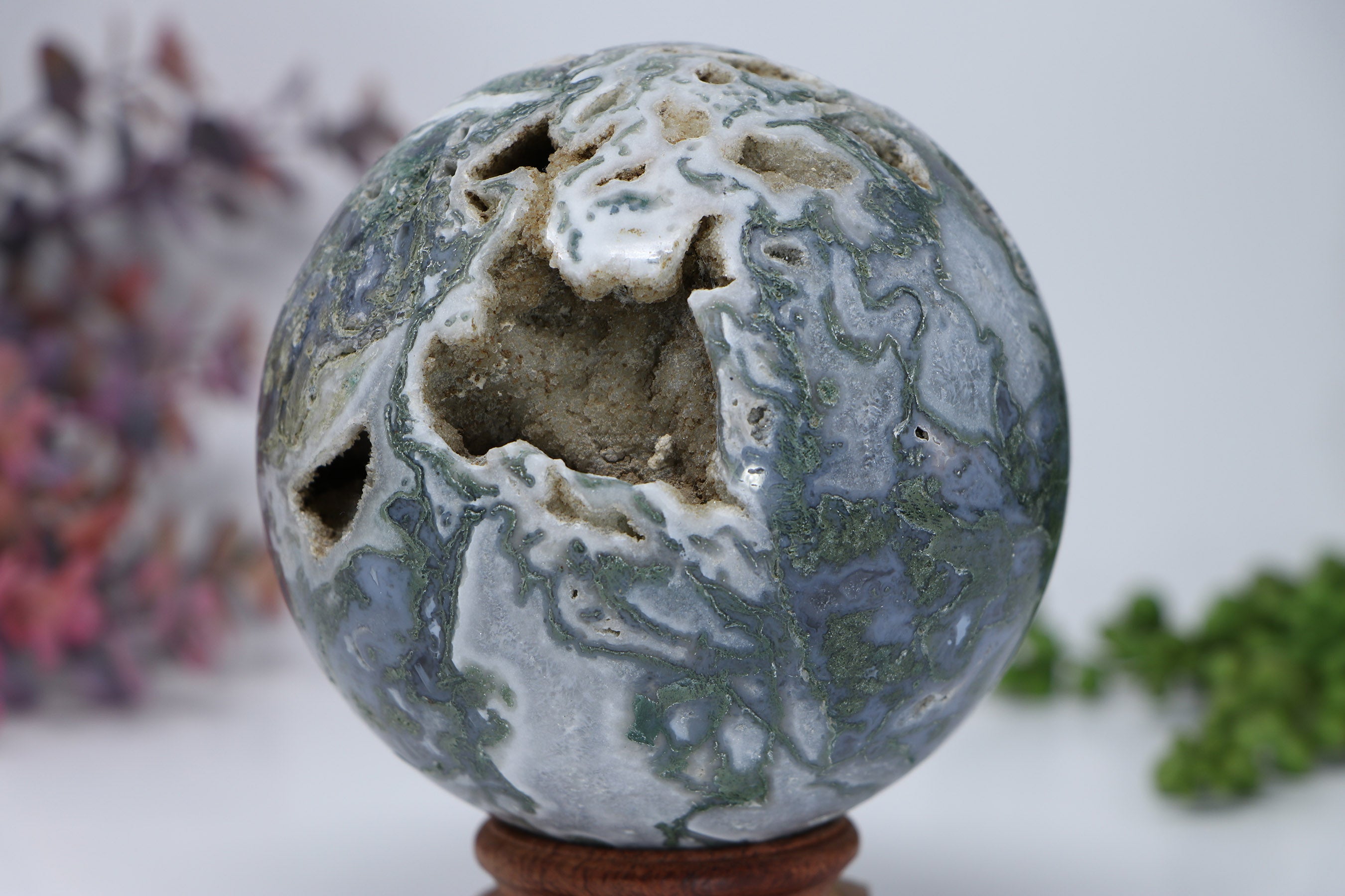 95mm Moss Agate Sphere DD3298 – Little Lemuria