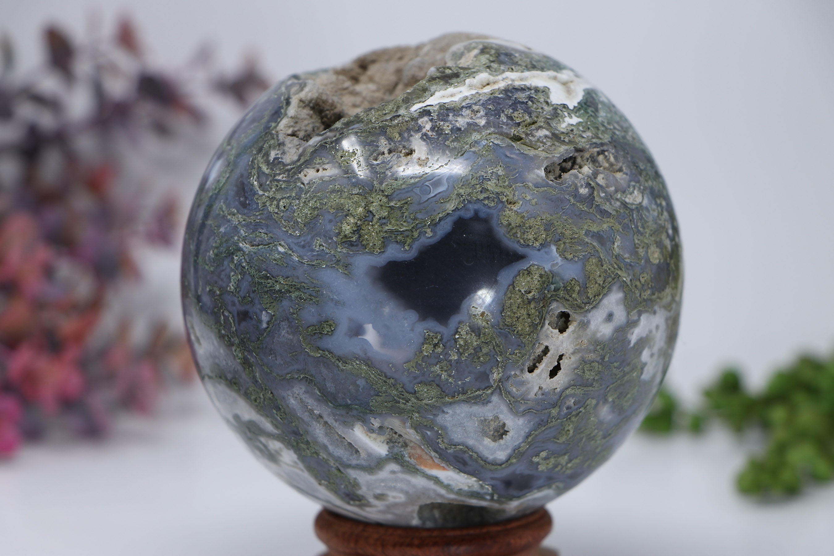 95mm Moss Agate Sphere DD3298 – Little Lemuria