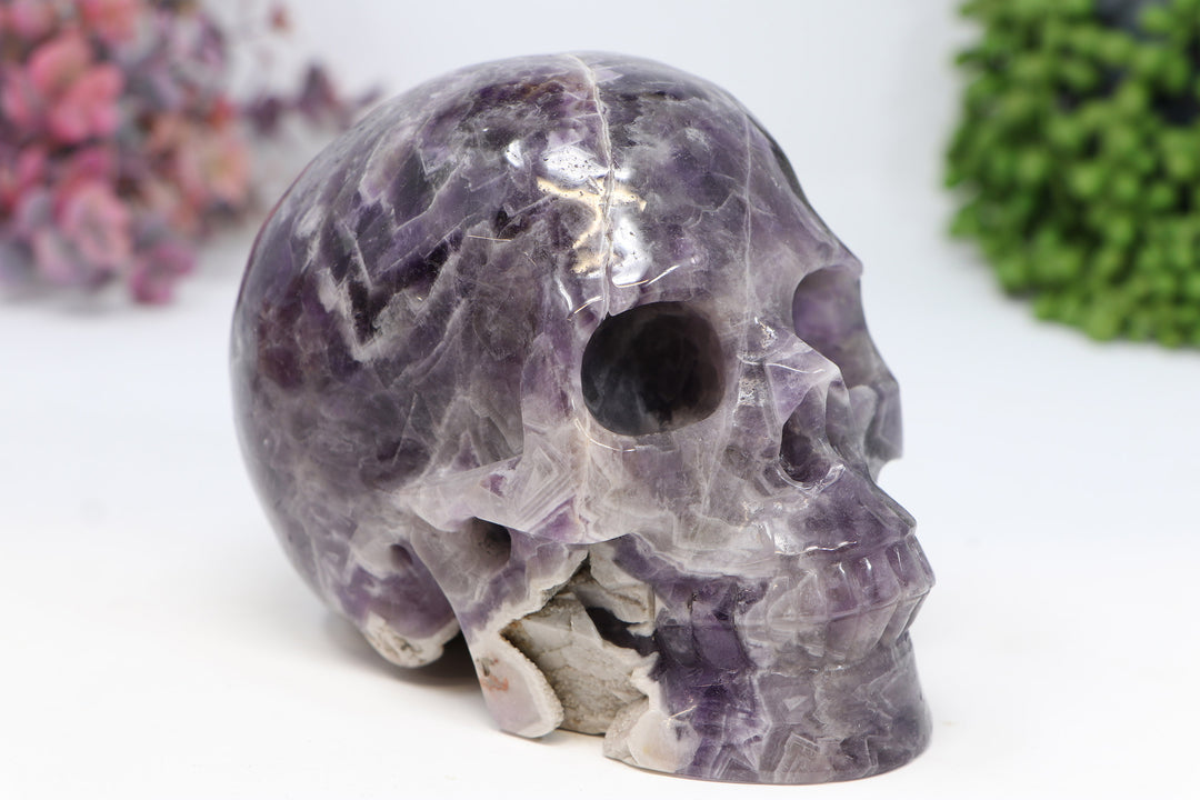 5" Chevron Amethyst Skull Carving TU1516