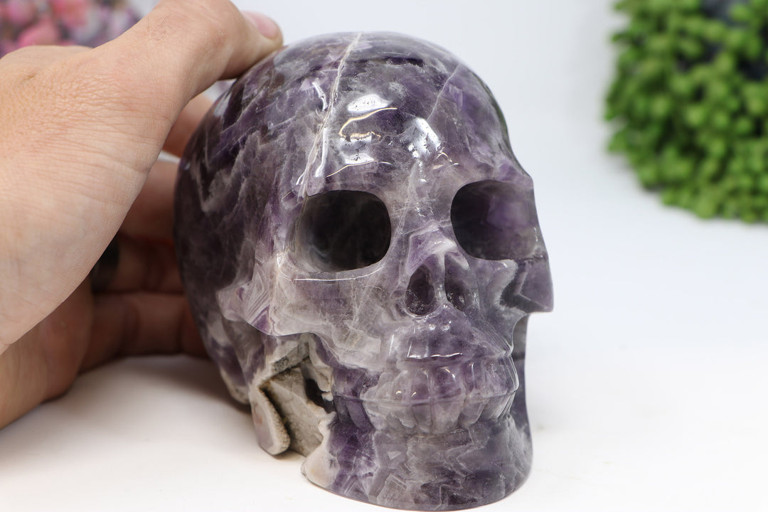 5" Chevron Amethyst Skull Carving TU1516