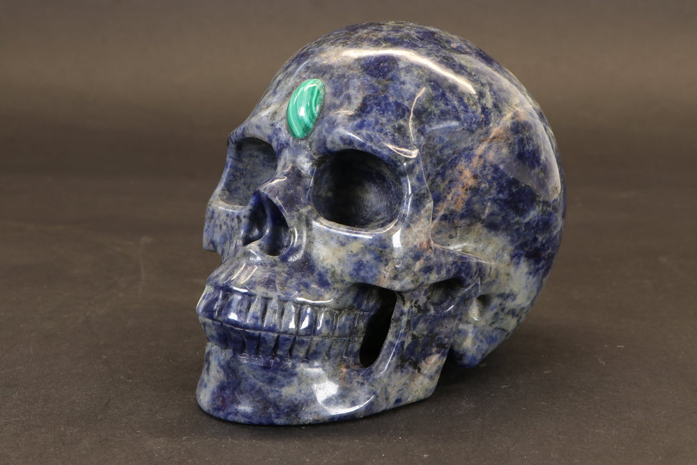 Sodalite Skull with Malachite Third Eye TD1378