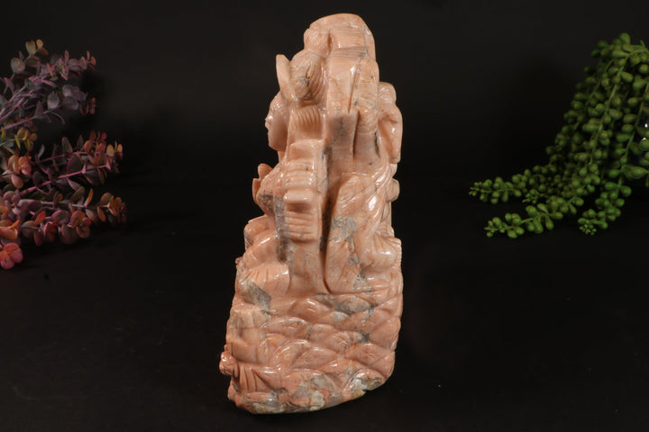 Peach Moonstone Parvati and Shiva Carving TD1671