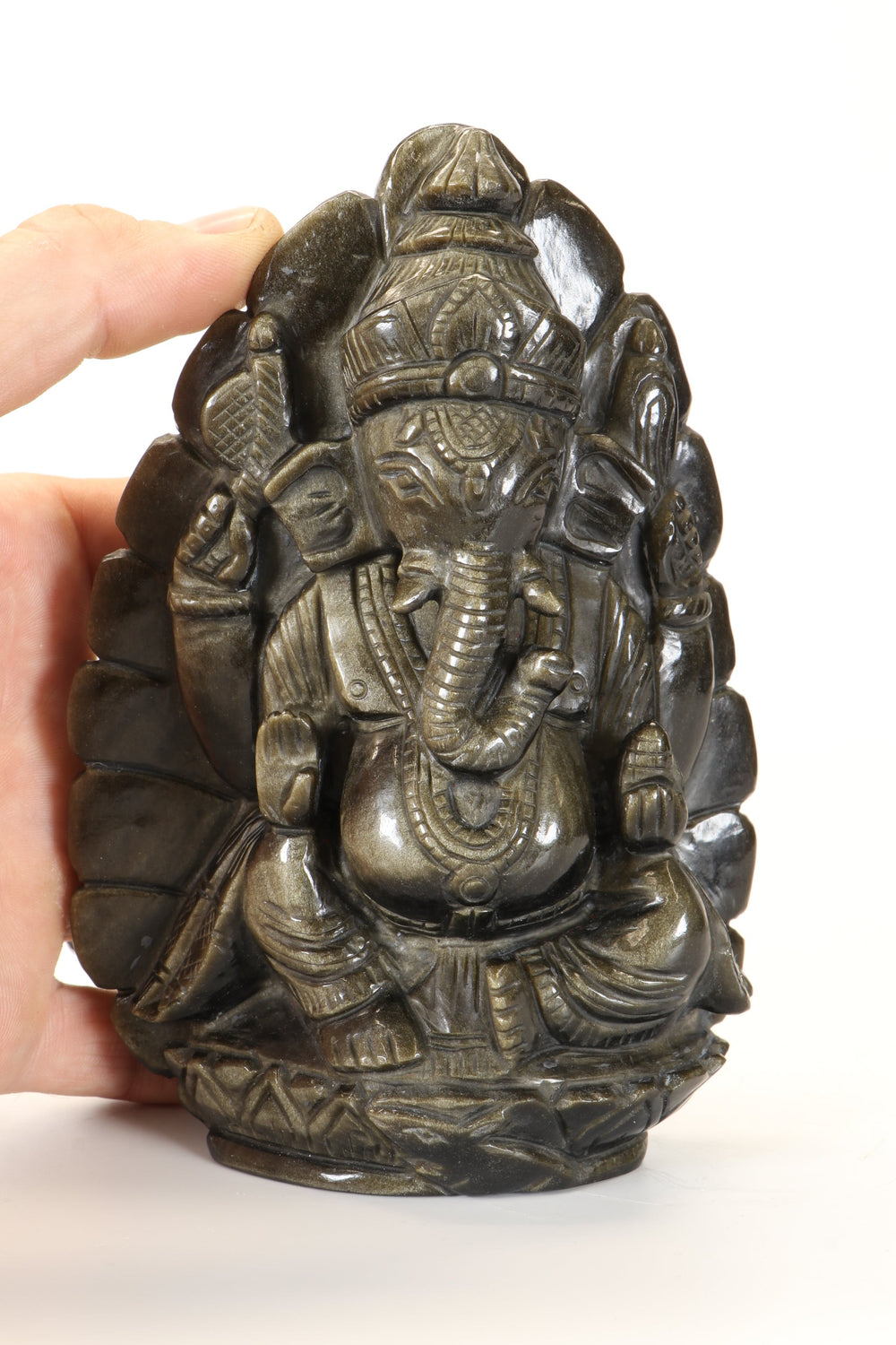 Gold Sheen Obsidian Ganesha Carving TD3451