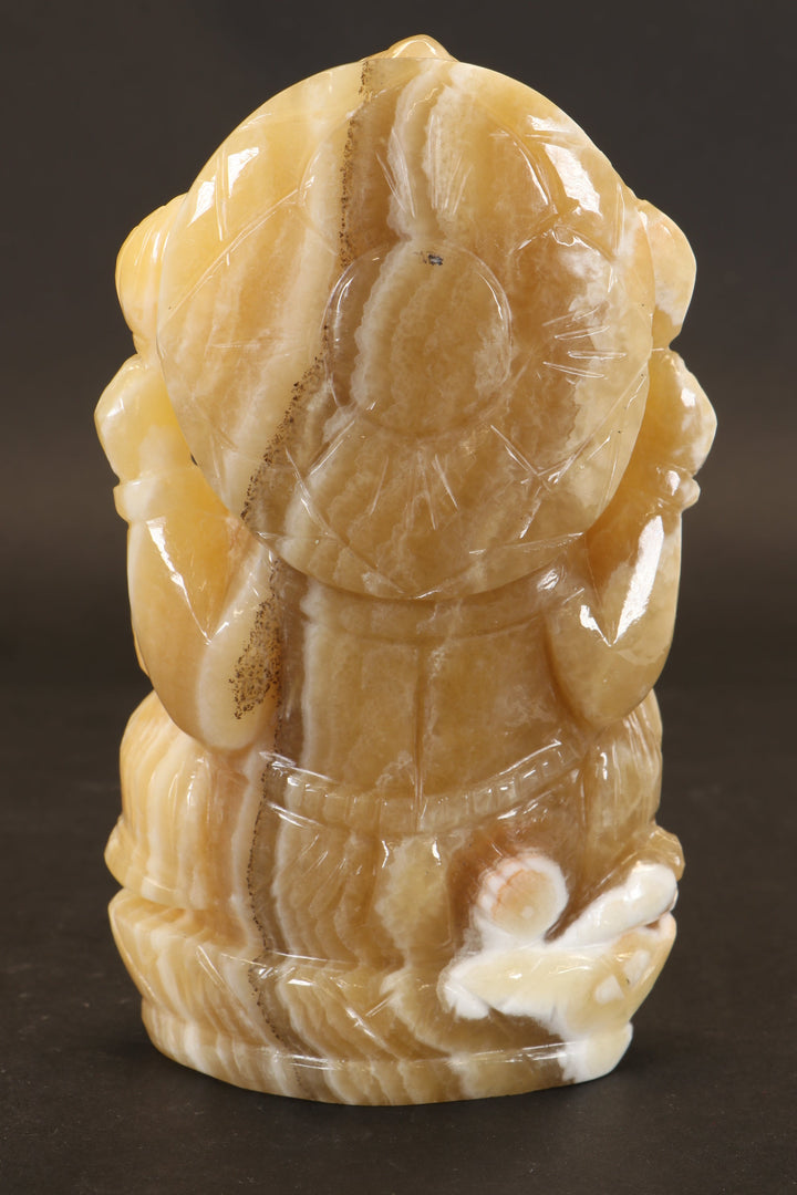 Banded Yellow Calcite Ganesha Carving TD3489