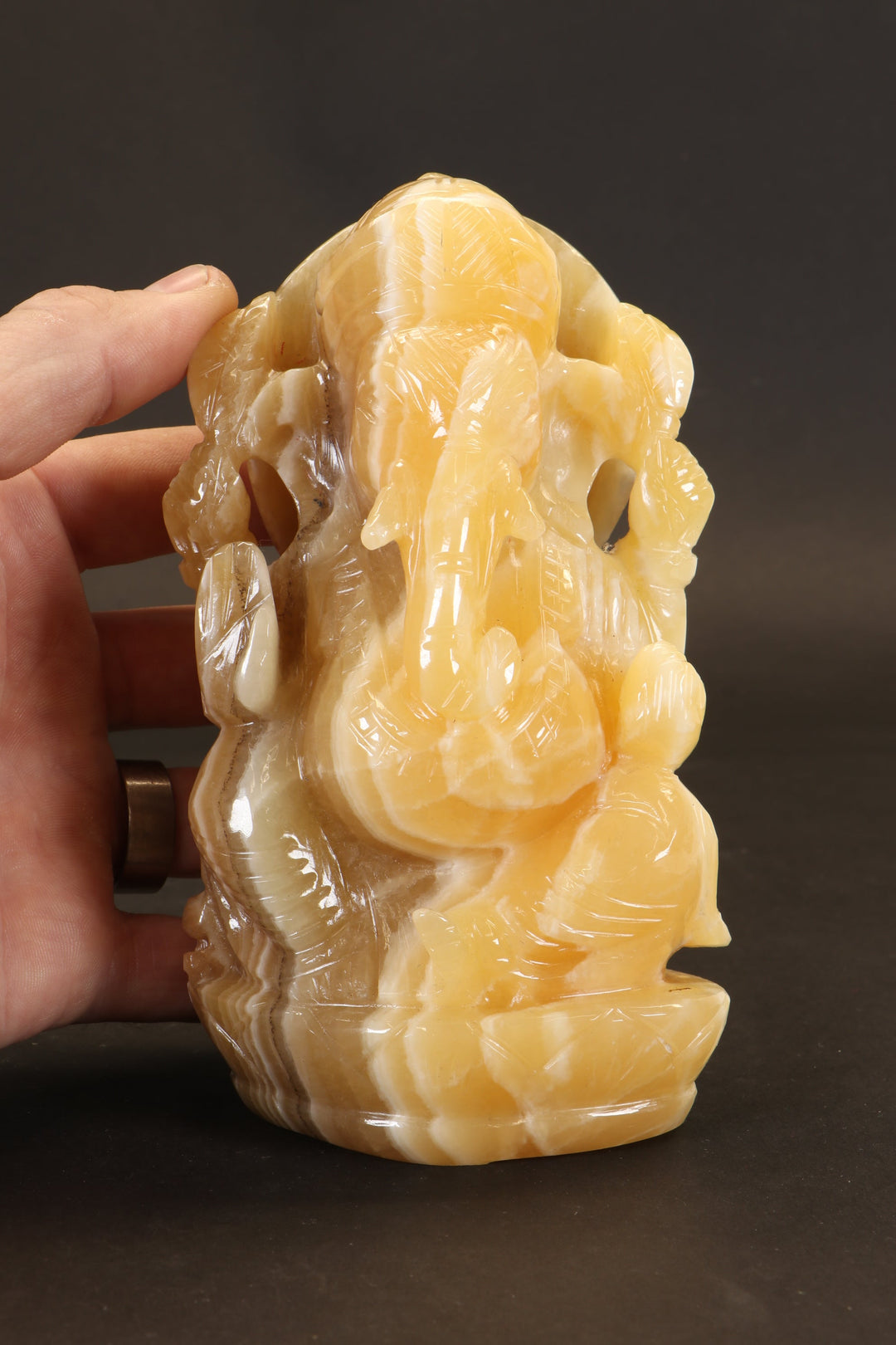 Banded Yellow Calcite Ganesha Carving TD3489