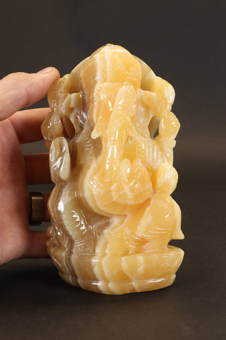 Banded Yellow Calcite Ganesha Carving TD3489