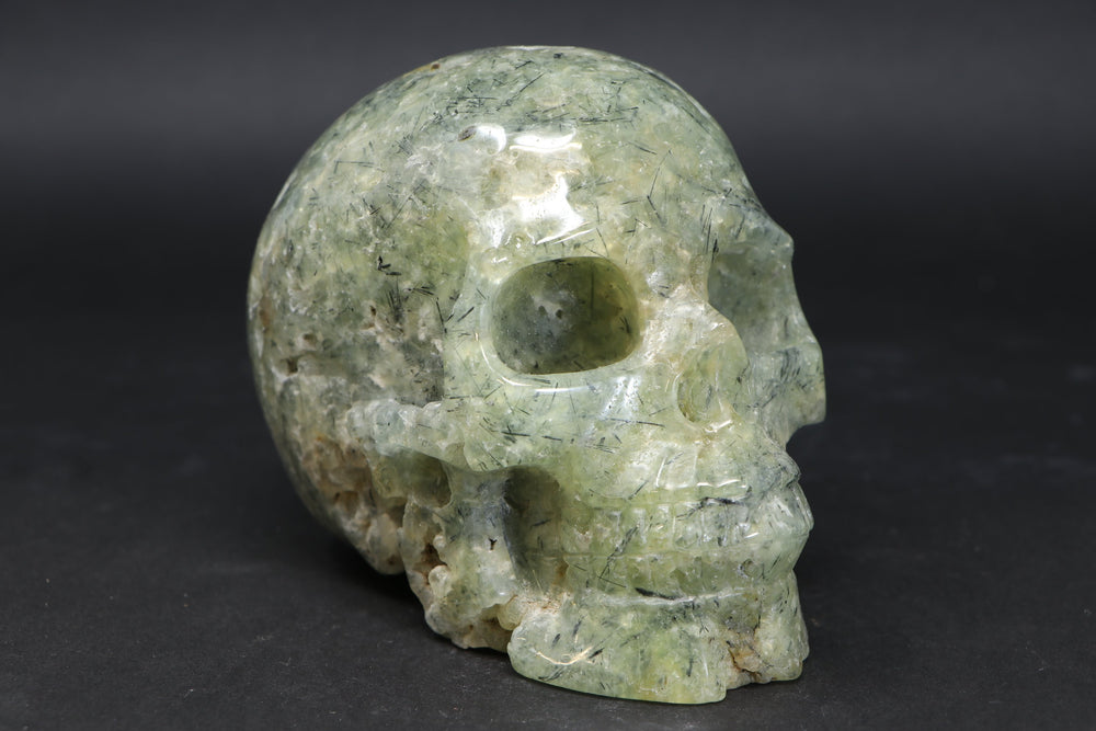 5" Prehnite with Epidote Crystal Skull TU316