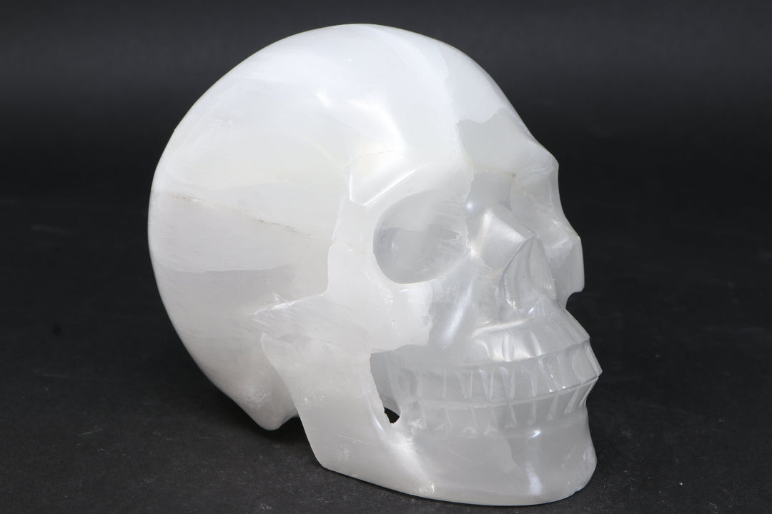 Satin Spar Skull with Color Changing Light Stand TU3776