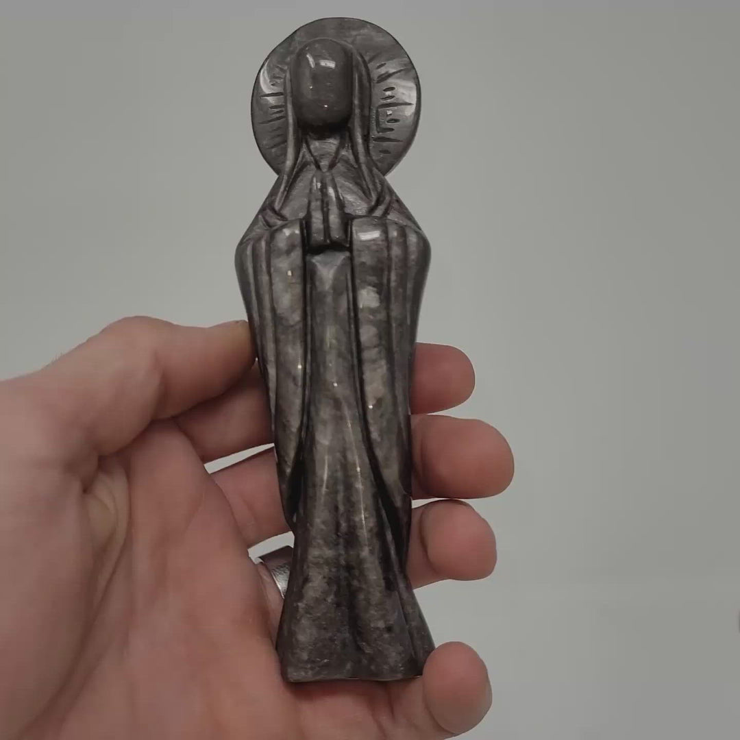Silver Sheen Obsidian Mother Mary Statue DN399