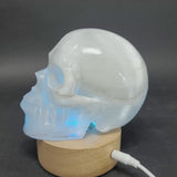 Satin Spar Skull with Color Changing Light Stand TU3776